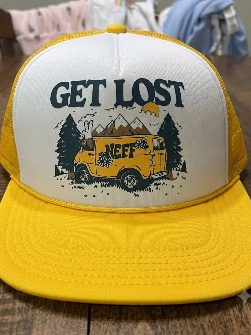 Retro Get Lost Van Life Foam Trucker Hat Yellow White Rope Snapback Cap New